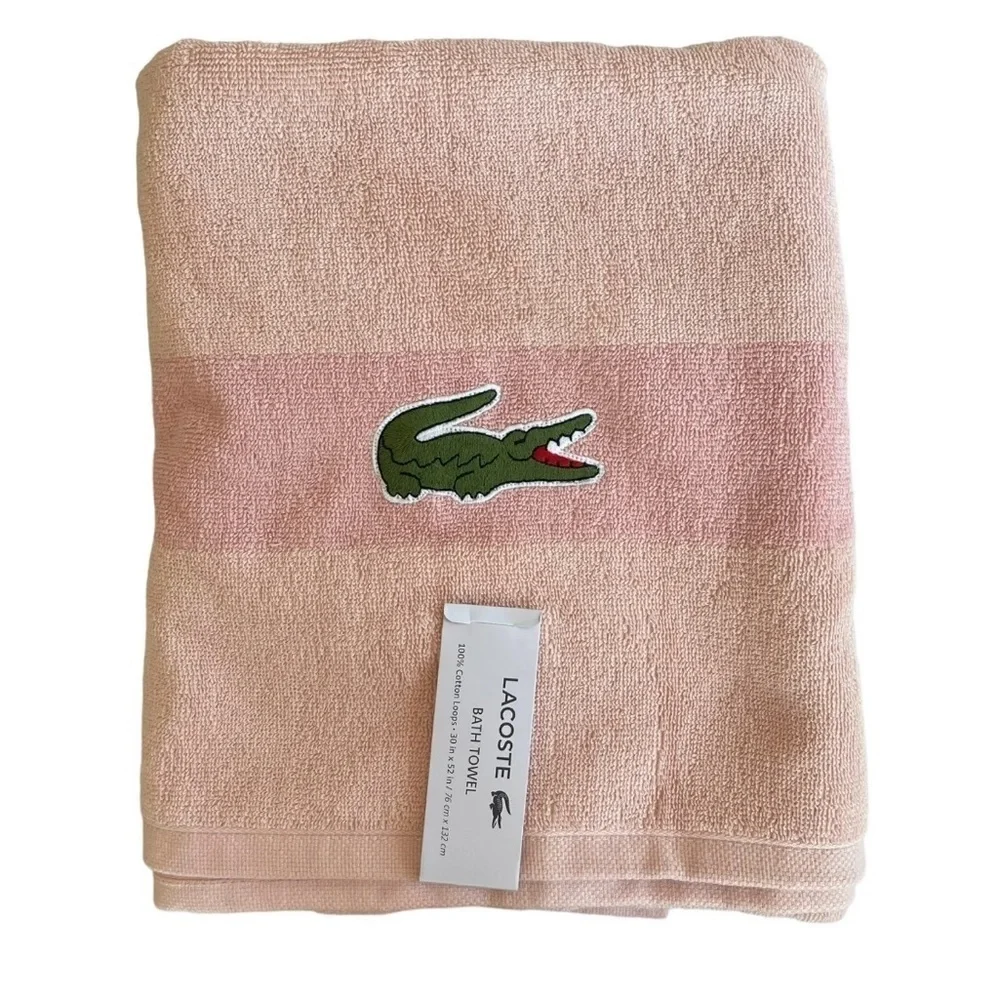 LACOSTE Lot of 3 Bath Towels Pink Large Crocodile 30x52 NWT